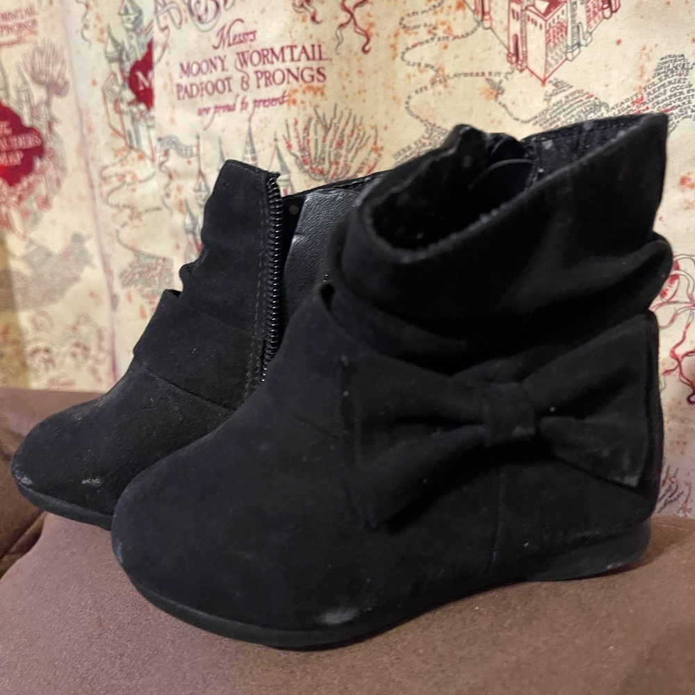 Girls Black Bow Kids Ankle Boots